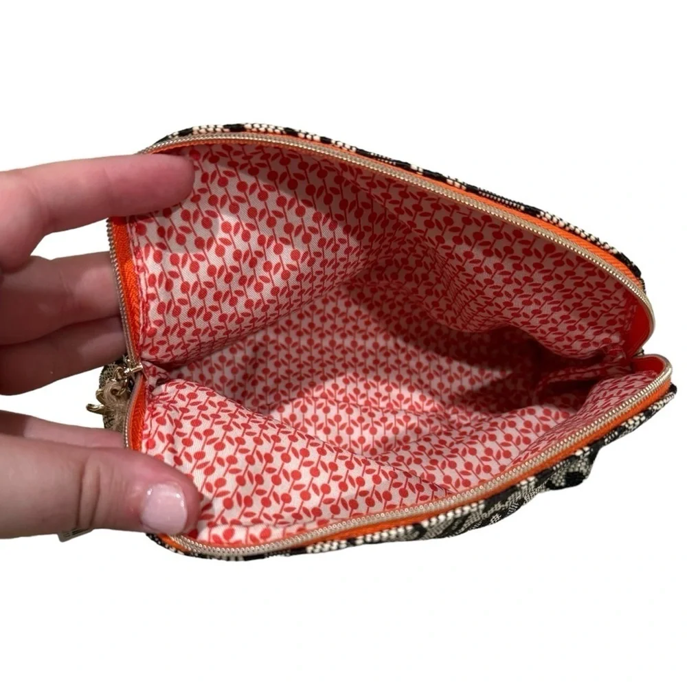 NEW Cle de Peau Brown‎ and Orange Leopard Print Small Cosmetic Bag